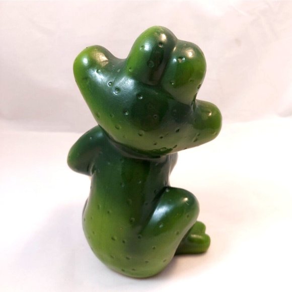 Vintage Terracotta Pottery Green Frog, dreaming Big Eyes Look Up Figure  7" - Picture 4 of 10